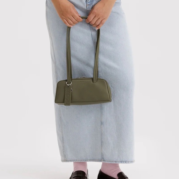 BAGGU Small Recycled Leather Bowler Bag Loden OLIVE GREEN NEW WITH TAGS NWT - Picture 4 of 4